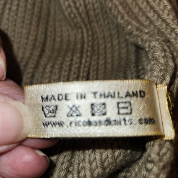 Rico Cable Knit Sweater Ribbed One Button Front Size S Brownish Olive Color Cute - Picture 9 of 9